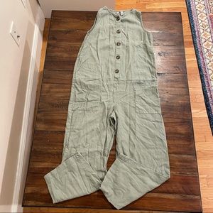 ASOS green button up sleeveless linen jumpsuit 4